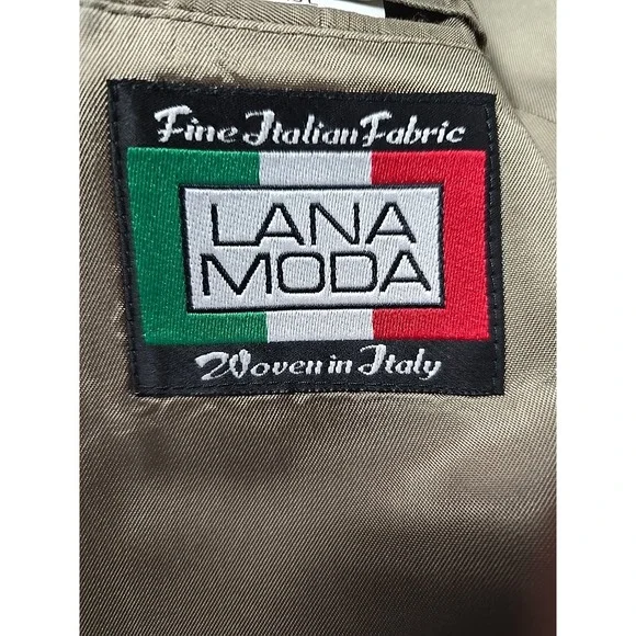 Lana Moda Mens Silk Wool Tan Black Houndstooth Blazer Sport Coat Suit Jacket 46L